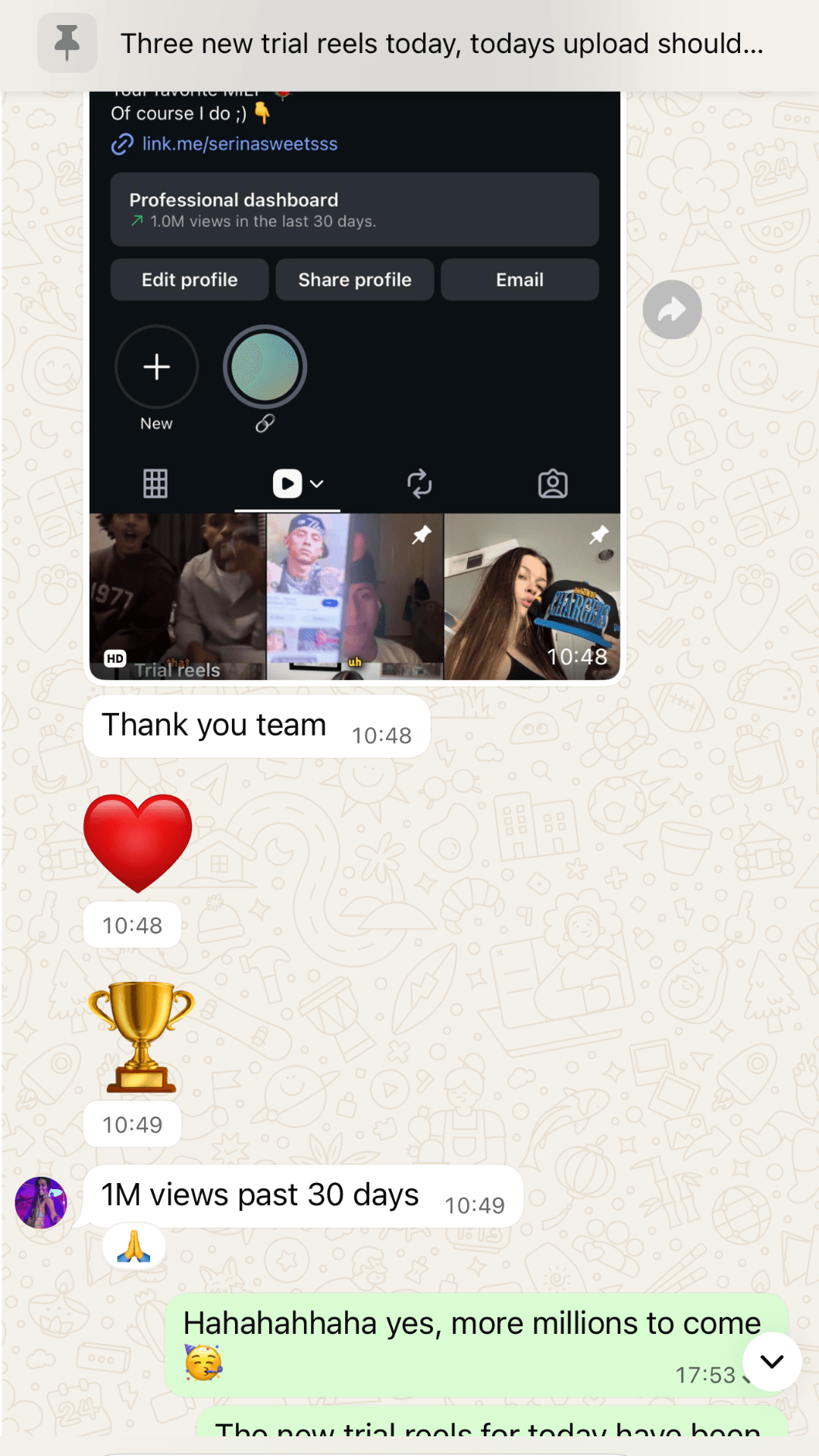 “Thank you team, 1M views past 30 days.”